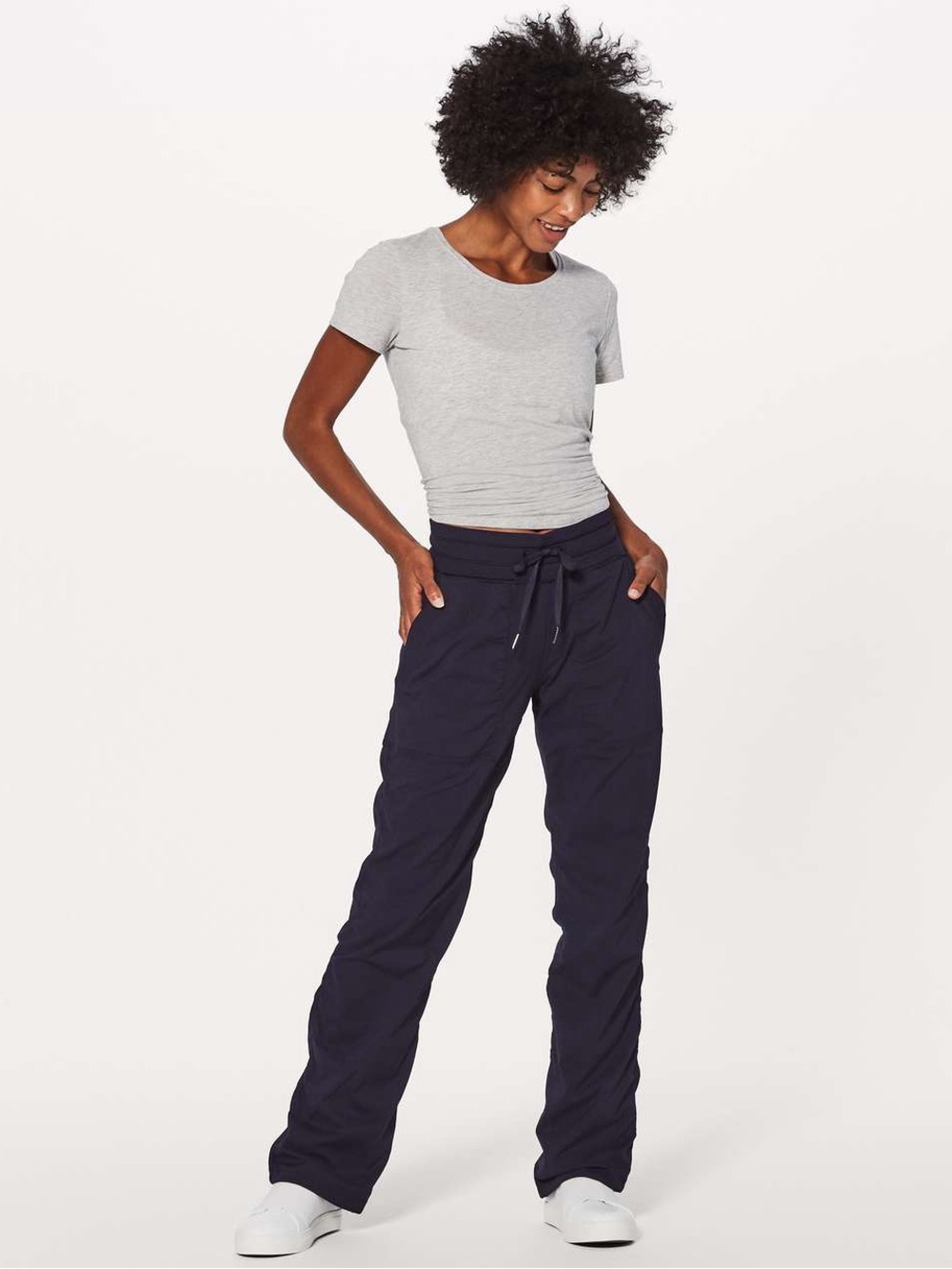 Lululemon Dance Studio Pants Lined Full Length Navy Drawstring Ankle Size 6